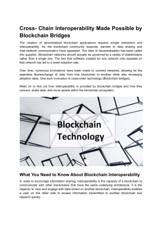 Cross-Chain Interoperability Made Possible by Blockchain Bridges
