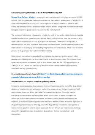 Europe Drug Delivery Market Set to Reach USD 657.61 billion by 2027