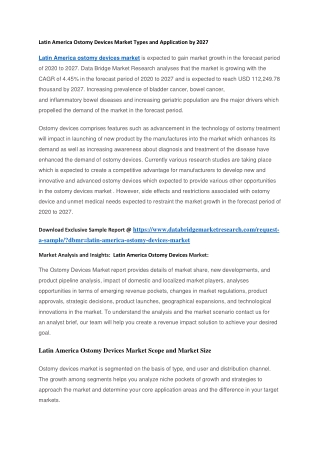 Latin America Ostomy Devices Market Types and Application by 2027