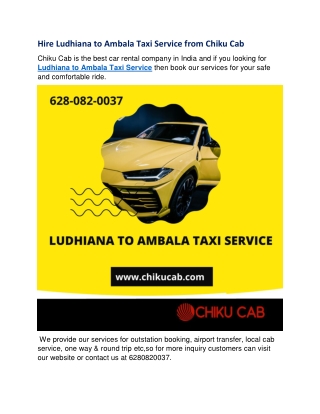 Hire Ludhiana to Ambala Taxi Service from Chiku Cab