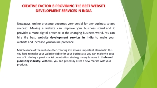 Creative Factor is providing the best website development services in India