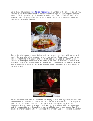 Restaurant Canary Wharf | Itilian Restaurant | Italian Restaurants in London | S