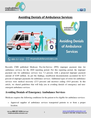 Avoiding Denials of Ambulance Services