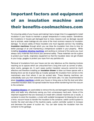 Important factors and equipment of an insulation machine and their benefits-coolmachines.com