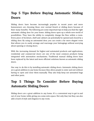 Top 5 Tips Before Buying Automatic Sliding Doors