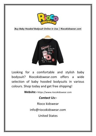 Buy Baby Hooded Bodysuit Online in Usa  Riocokidswear