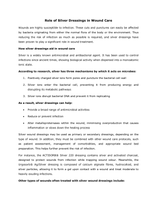 Role of Silver Dressings in Wound Care
