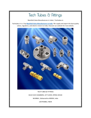 Manifold Valve Manufacturers in India | Techtubes.in