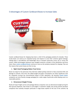 5 Advantages of Custom Cardboard Boxes to Increase Sales
