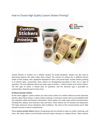 How to Choose High Quality Custom Stickers Printing