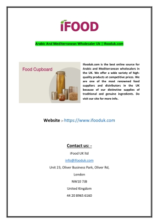 Arabic And Mediterranean Wholesaler Uk  Ifoodukcom
