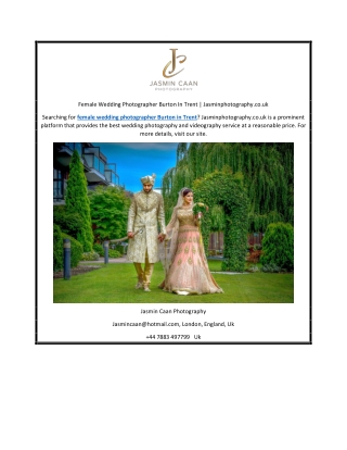 Female Wedding Photographer Burton In Trent | Jasminphotography.co.uk