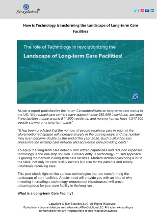 How is Technology transforming the Landscape of Long-term Care Facilities
