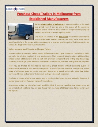 Purchase Cheap Trailers in Melbourne from Established Manufacturers