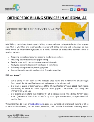 ORTHOPEDIC BILLING SERVICES IN ARIZONA, AZ