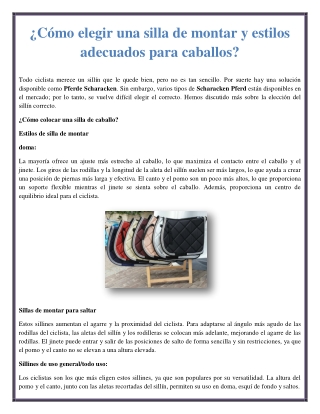 ¿Cómo elegir una silla de montar y estilos adecuados para caballos?