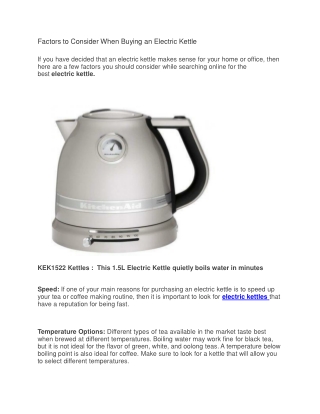 Factors to Consider When Buying an Electric Kettle