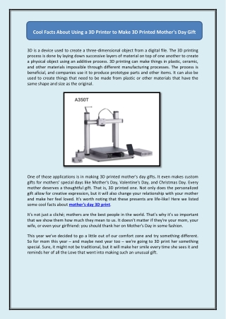 Cool Facts About Using a 3D Printer to Make 3D Printed Mother's Day Gift