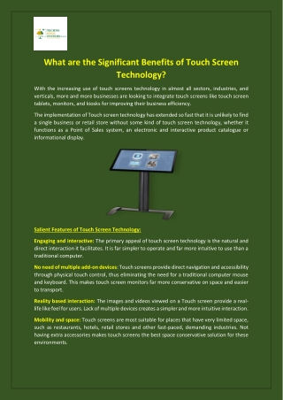 What are the Significant Benefits of Touch Screen Technology