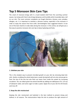 Top 5 Monsoon Skin Care Tips