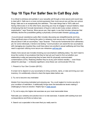 Top 10 Tips For Safer Sex In Call Boy Job