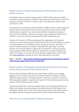 Continuous Positive Airway Pressure (CPAP) Interface Devices Market