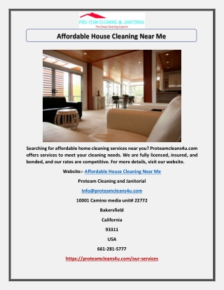 Affordable House Cleaning Near Me | Proteamcleans4u.com
