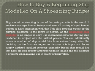 How to Buy A Beginning Ship Modeller On A Shoestring Budget