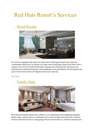Red Huts Resort’s Services