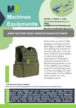 Army Military Body Armour Manufacturers