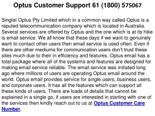 61(1800) 575067  Optus Technical Support Number