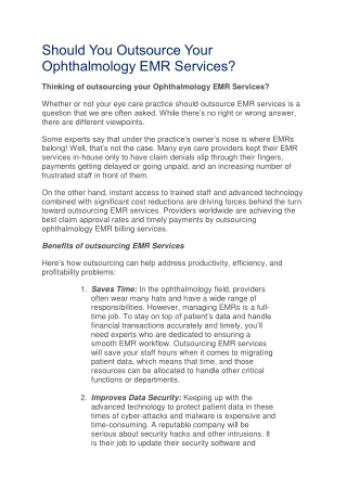 Should You Outsource Your Ophthalmology EMR Services