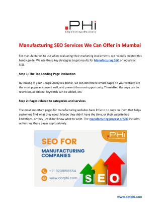 Manufacturing SEO Services We Can Offer in Mumbai