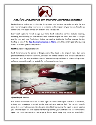 Are you Looking for Top Roofing Companies In Miami