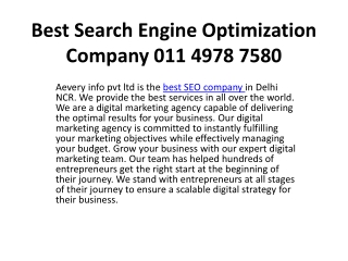 Best Search Engine Optimization Company 011 4978 7580