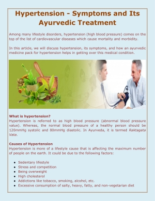 Hypertension - Symptoms and Its Ayurvedic Treatment
