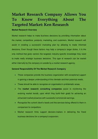 MARKET RESEARCH COMPANY ALLOWS YOU TO KNOW EVERYTHING ABOUT THE TARGETED MARKET