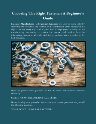 Choosing The Right Fastener A Beginners Guide