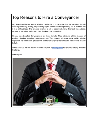 Top Reasons to Hire a Conveyancer