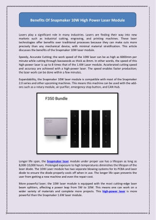 Benefits Of Snapmaker 10W High Power Laser Module