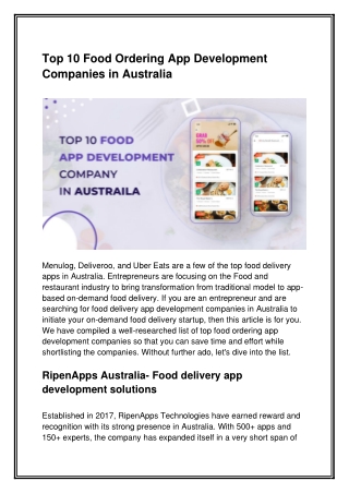 Top 10 Food Ordering App Development Companies in Australia