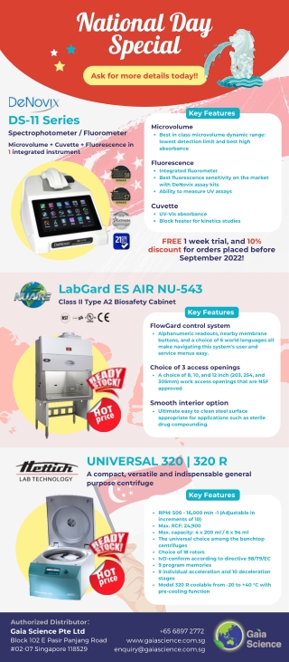 Singapore National Day Special Offer Nuaire, Hettich and Denovix August 2022