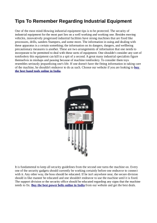 Tips To Remember Regarding Industrial Equipment