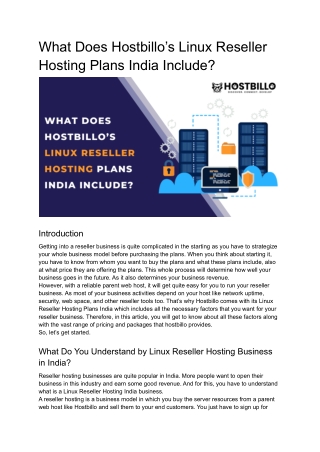 What Does Hostbillo’s Linux Reseller Hosting Plans India Include_