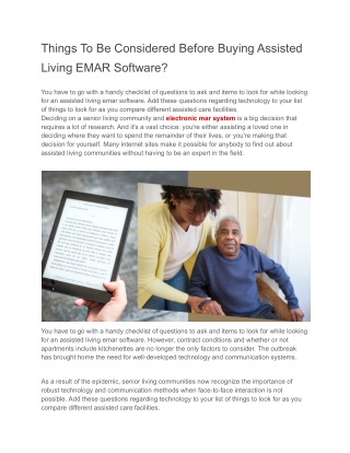 Things To Be Considered Before Buying Assisted Living EMAR Software