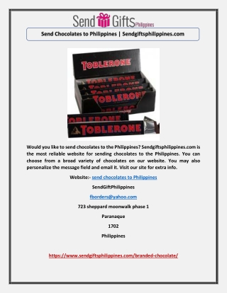 Send Chocolates to Philippines | Sendgiftsphilippines.com