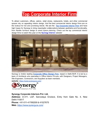 Top Corporate Interior Firm-Synergy