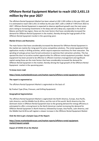 Offshore Rental Equipment Market