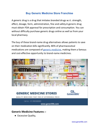 Buy Generic Medicine Store Franchise