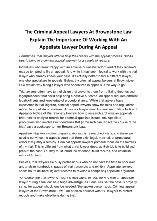 The Criminal Appeal Lawyers At Brownstone Law Explain The Importance Of Working With An Appellate Lawyer During An Appea